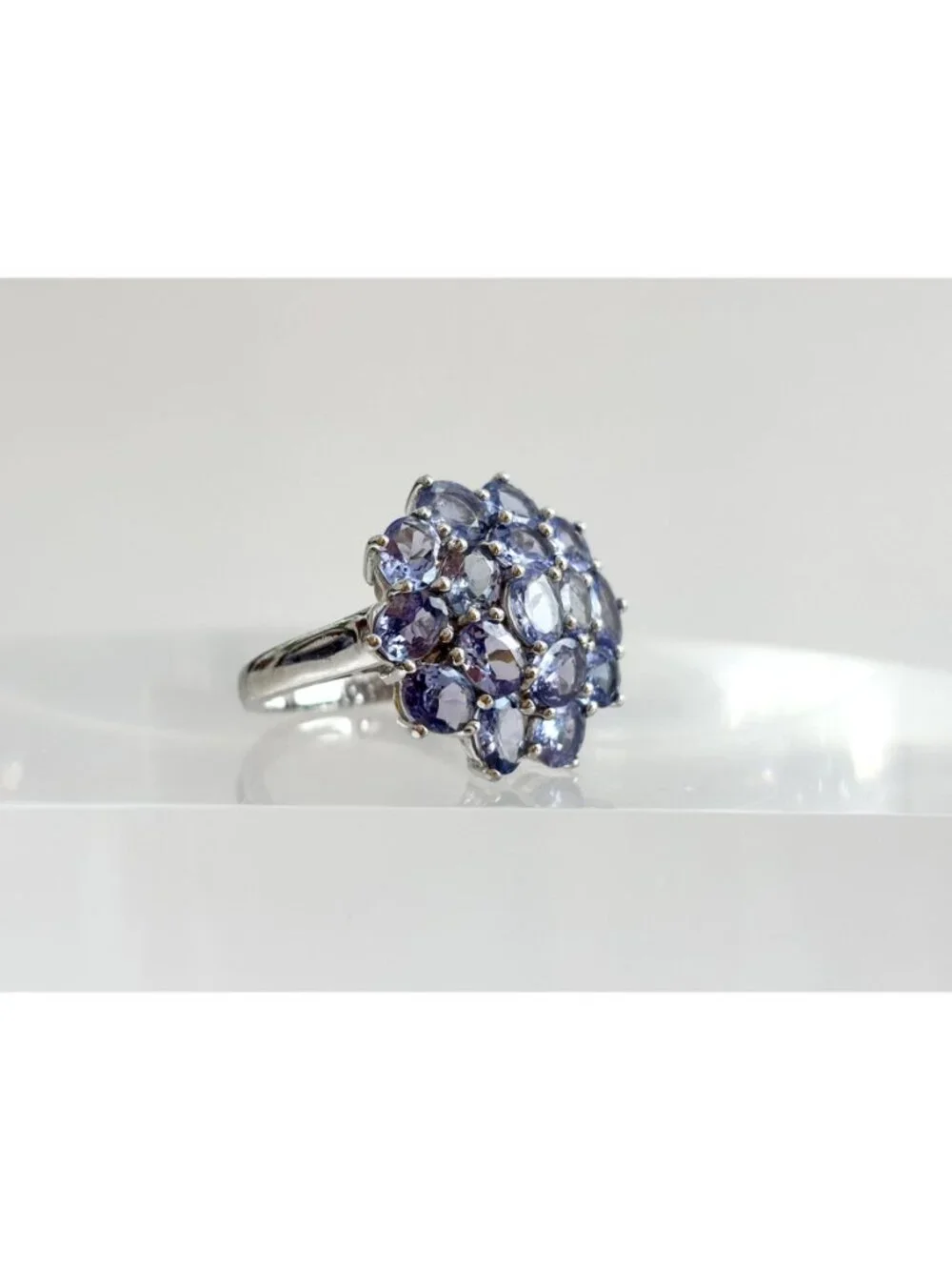 Tanzanite Gemstone Cluster Blooming Floral Sterling Silver 925 Vintage Ring sz 8